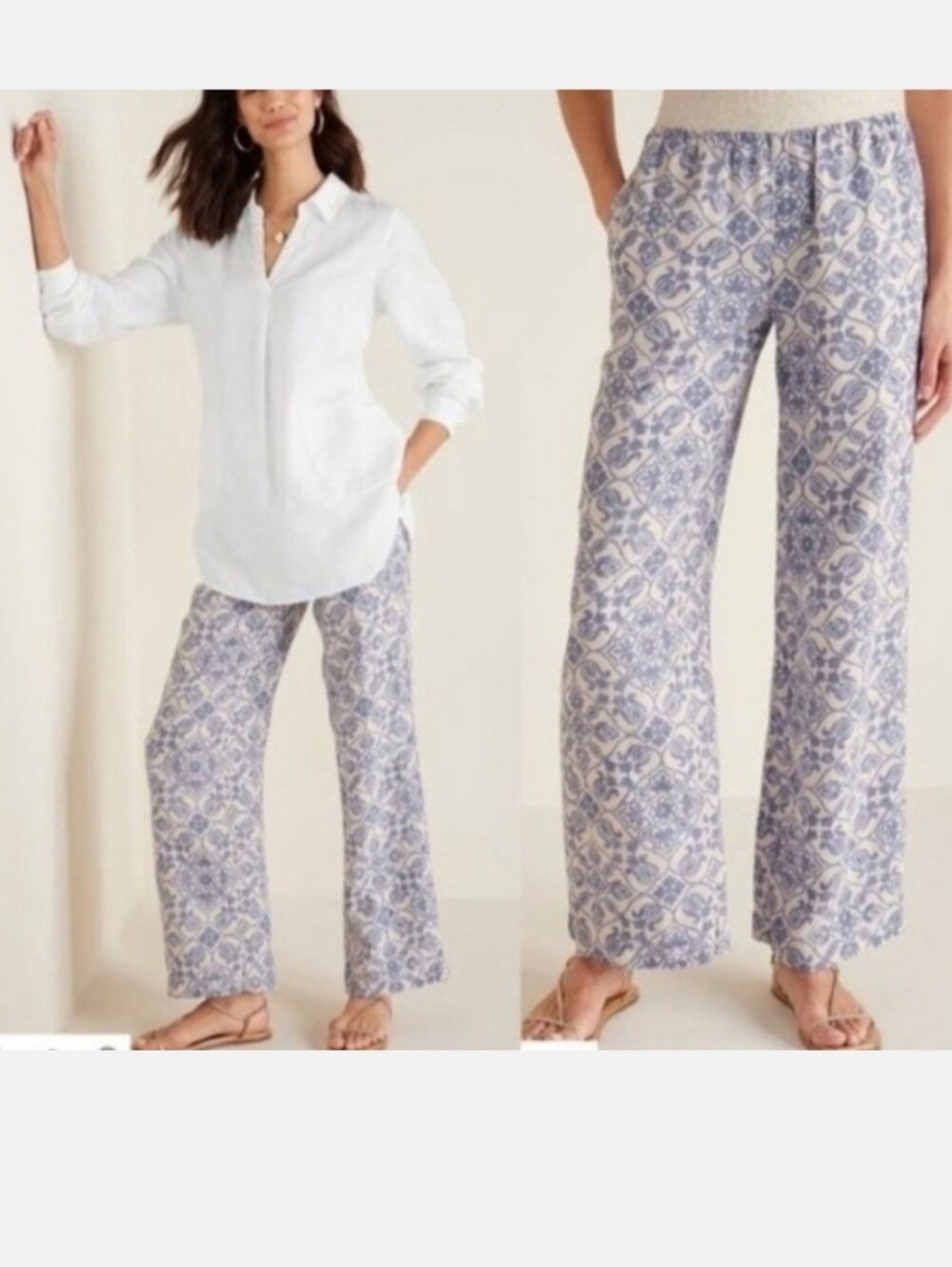 Soft Surroundings Printed Wide-Leg Linen Women’s Pants NWT Large